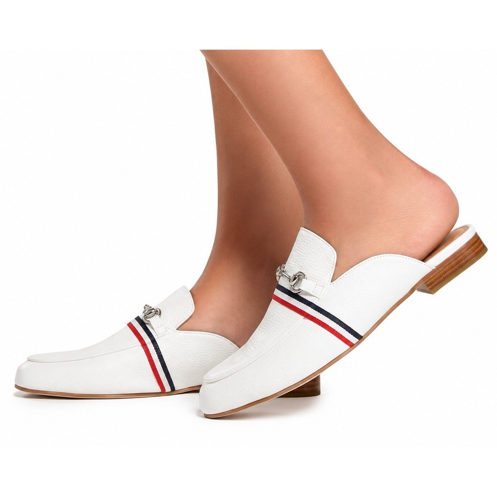G/Fore White Leather Horsebit Mule Loafers Slides Size US 6 EU 36.5